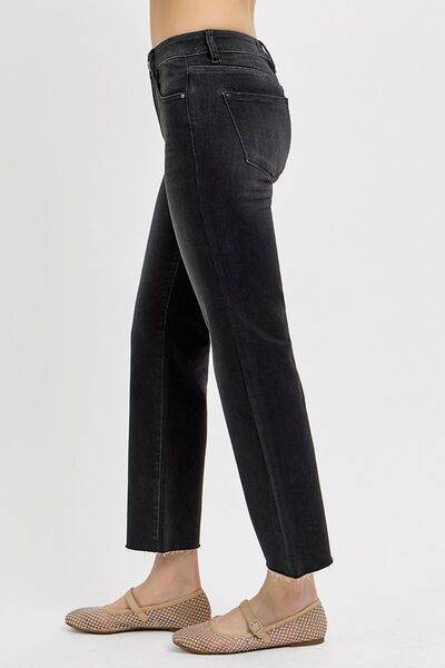 RISEN Tummy Control Mid Rise Crop Straight Jeans - us.meeeshop