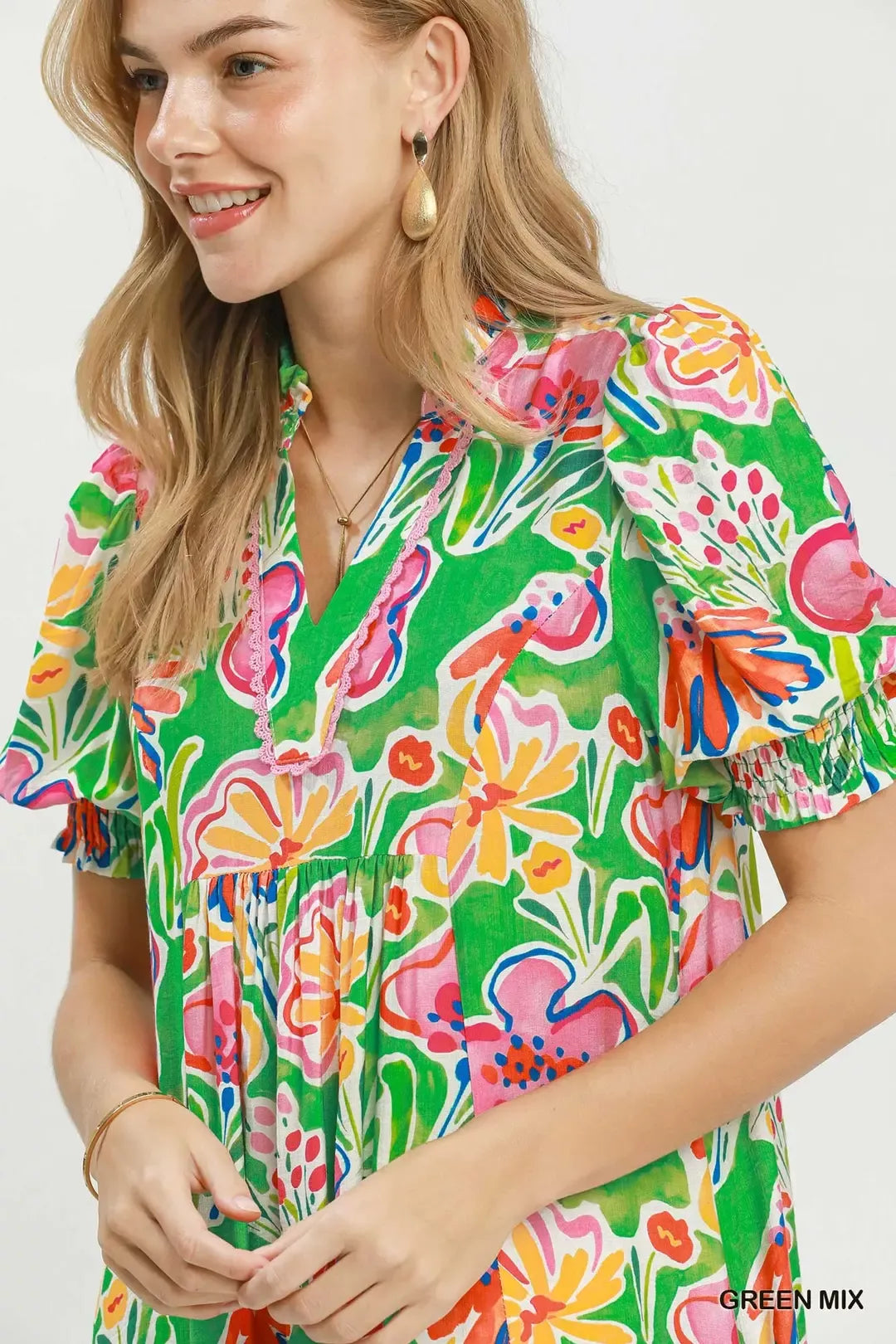 umgee floral print Umgee Floral Print Puff Sleeve Tiered Midi Dress view 5 (dress) - shop at us.meeeshop