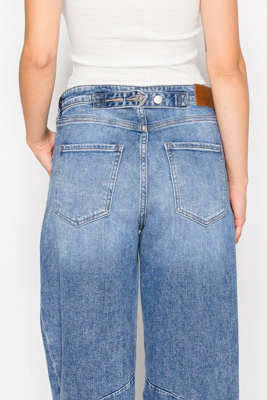 Sloane Adjustable Strap Waistband Barrel Jeans us.meeeshop -  Pants