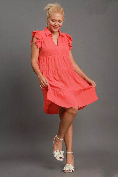 Umgee Johnny Collar Ruffle Cap Sleeve Tiered Dress Plus Size - us.meeeshop