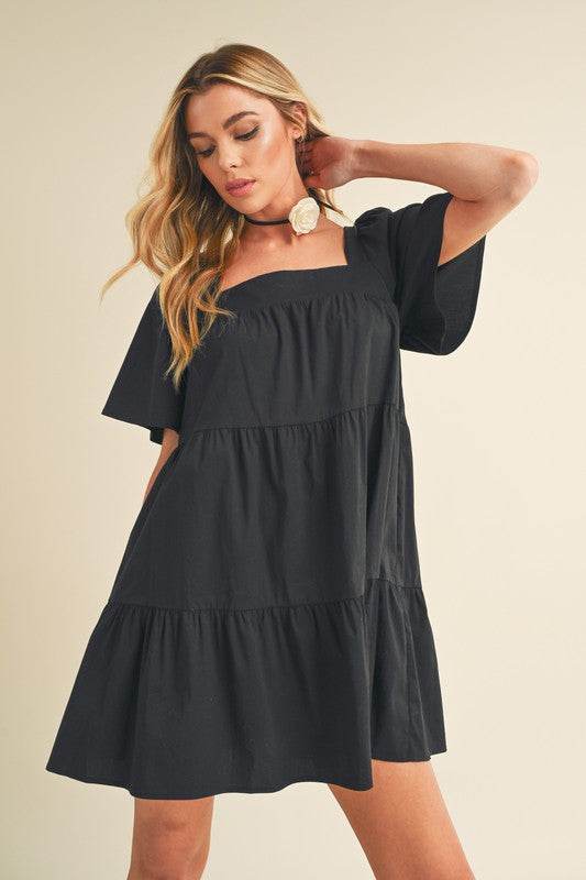 Aemi + Co Square Neck Half Sleeve Tiered Dress - us.meeeshop