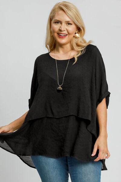 Umgee Cuffed Half Sleeve Layered Top Plus Size - us.meeeshop