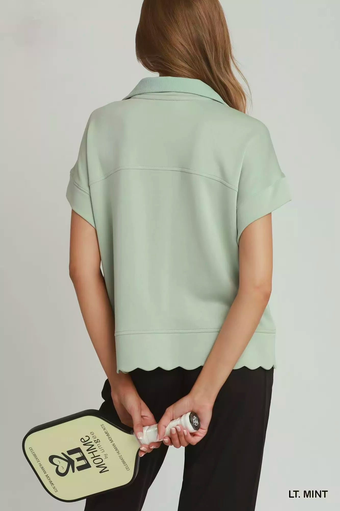 umgee half zip Umgee Half Zip Pullover with Scalloped Edge Hem view 2 (layer) - shop at us.meeeshop