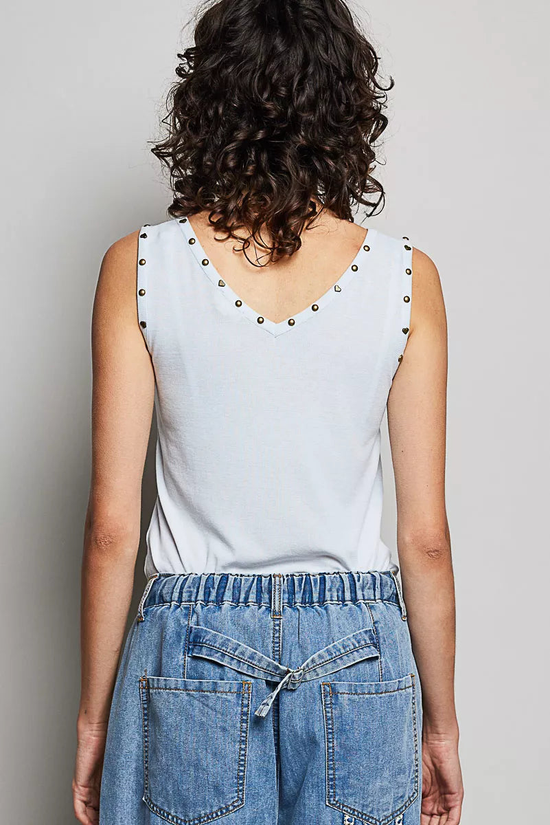pol studded trim Pol Studded Trim Button-front Ruffle Detail Tank view 4 (top) - shop at us.meeeshop