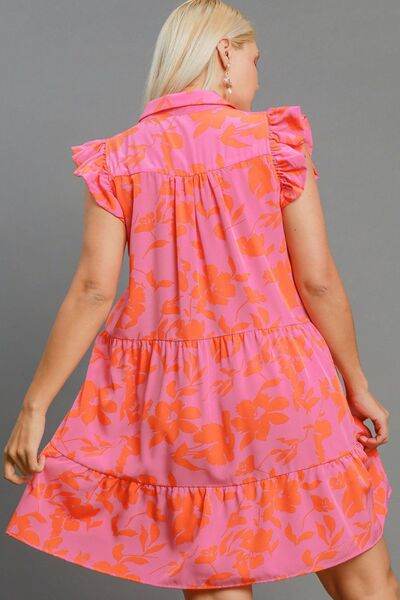 Umgee Floral Print Ruffle Cap Sleeve Tiered Dress Plus Size - us.meeeshop