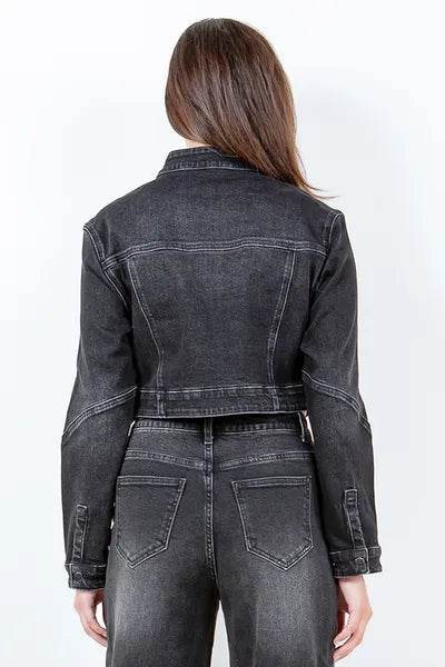 American Bazi Zip Up Cropped Denim Rider Jacket - us.meeeshop