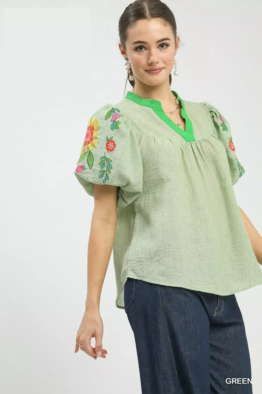 Umgee Embroidered Puff Sleeve Top (women's shirts & tops) view 2 - shop at us.meeeshop