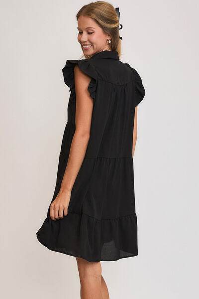 Umgee Johnny Collar Ruffle Cap Sleeve Tiered Dress Plus Size - us.meeeshop