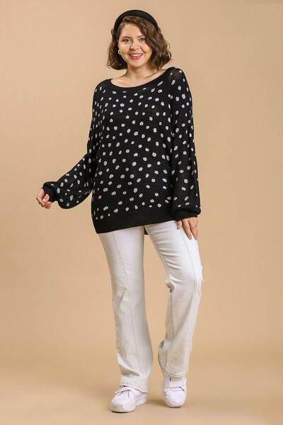 Umgee Dalmatian Hand Stamped Round Neck Sweater Plus Size - us.meeeshop