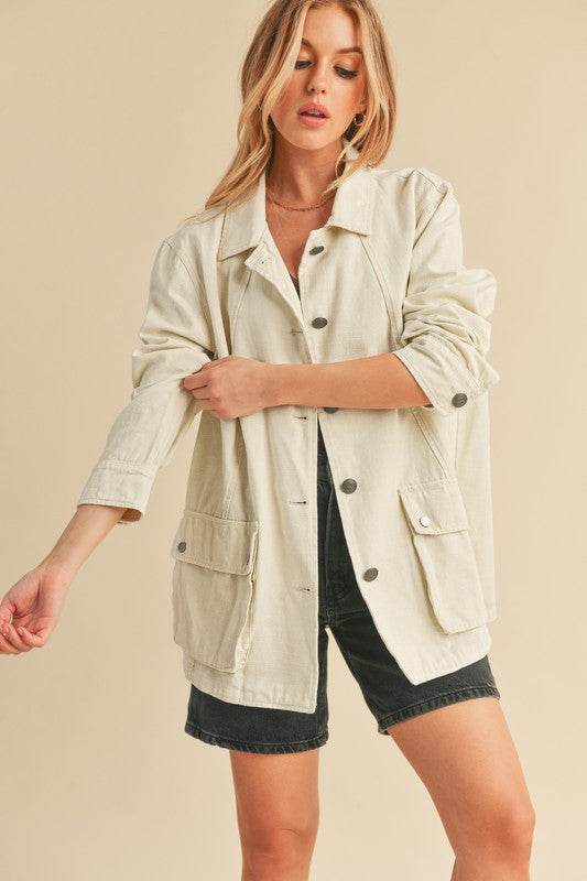 Aemi + Co Seam Detail Button Up Jacket with Pockets - us.meeeshop