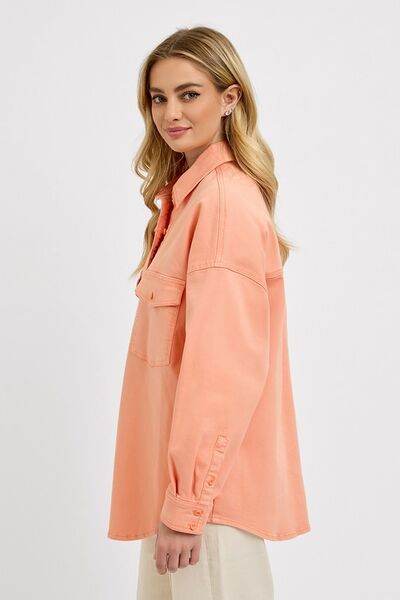 RISEN Button Down Long Sleeve Denim Shacket with Chest Pockets Plus Size - us.meeeshop