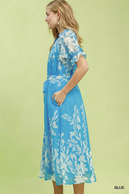 umgee floral print Umgee Floral Print Tie Waist Midi Dress with Side Pockets view 2 (dress) - shop at us.meeeshop