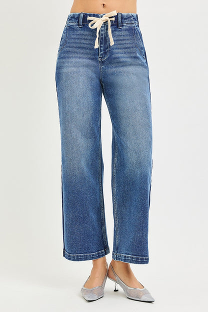 RISEN Elastic Band High Rise Cropped Wide Jeans us.meeeshop -  Pants