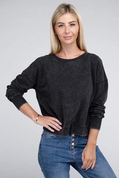French Terry Acid Wash Boat Neck Pullover | us.meeeshop