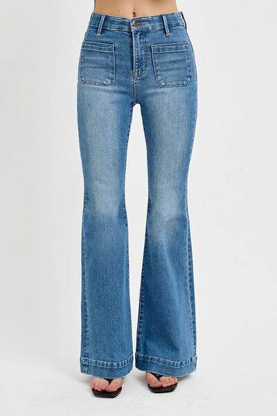 RISEN Front Patch Pocket Flare Jeans Plus Size - us.meeeshop