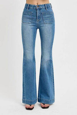 RISEN Front Patch Pocket Flare Jeans Plus Size