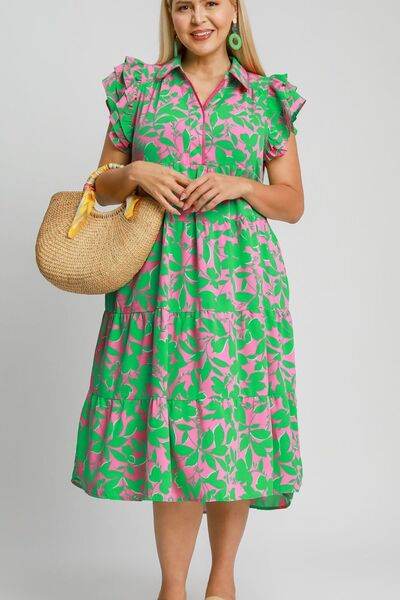 Umgee Floral Collared Ruffle Cap Sleeve Midi Dress Plus Size - us.meeeshop