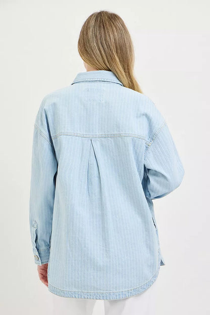 risen oversized stripe Risen Oversized Stripe Denim Shaket view 5 (piece) - shop at us.meeeshop