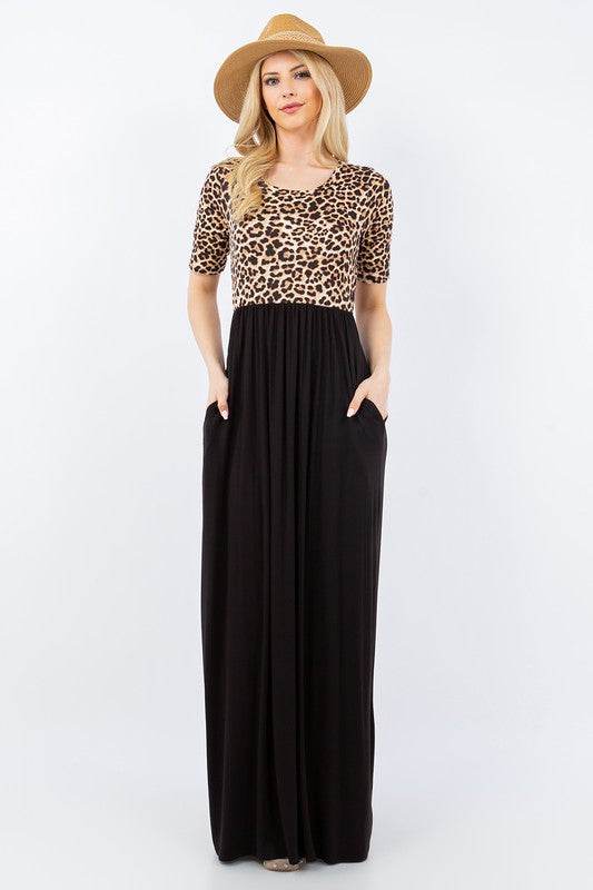 Celeste | Leopard Round Neck Maxi Dress with Pockets Plus Size - us.meeeshop