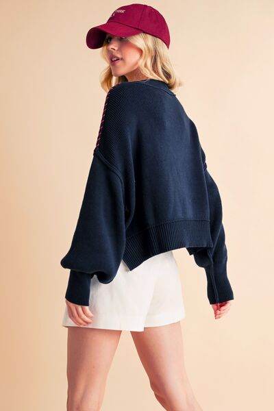 Aemi + Co USA Side Slit Round Neck Sweater - us.meeeshop