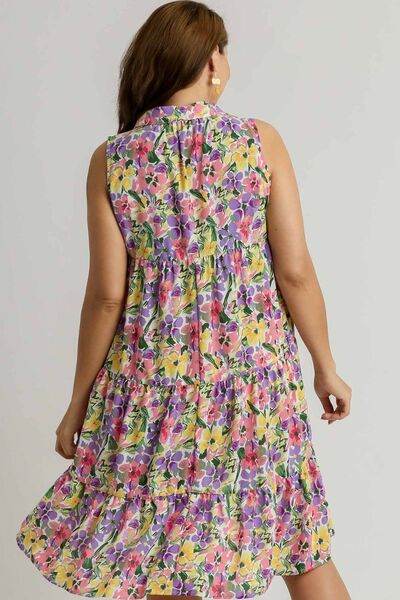 Umgee High-Low Hem Floral Sleeveless Tiered Dress Plus Size - us.meeeshop