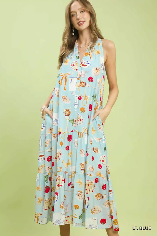 Umgee Abstract Print Tiered Halter Midi Dress (women's dresses) - shop at us.meeeshop