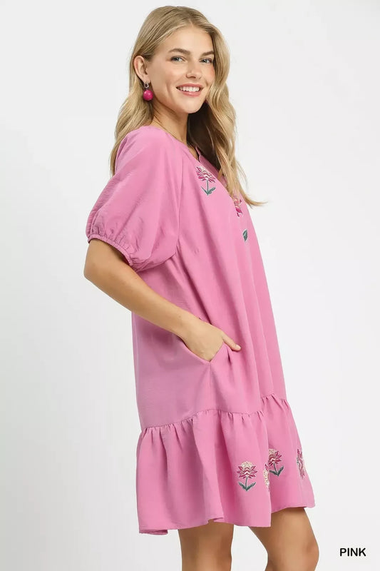 Umgee Embroidered Floral Babydoll Dress (women's dresses) view 2 - shop at us.meeeshop