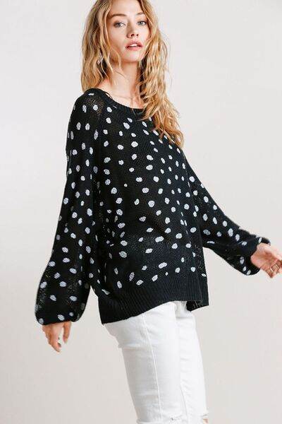 Umgee Dalmatian Hand Stamped Round Neck Sweater Plus Size - us.meeeshop