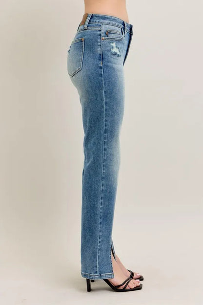 judy blue full Judy Blue Full Size High Waist Vintage Wash Front Seam & Slit Straight plus Size view 8 (piece) - shop at us.m