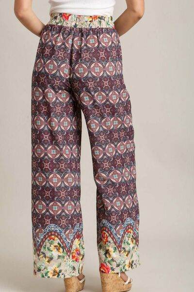 Umgee Mixed Print Elastic Waistband Pants Plus Size - us.meeeshop