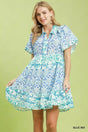 Umgee Mixed Floral Tiered Mini Dress with Flutter Sleeves
