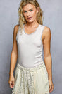 Pol Round Neck Cropped Tank with Lace Trim