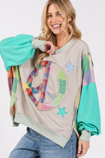 SAGE + FIG Contrast Peace Patch Dropped Shoulder Sweatshirt - us.meeeshop