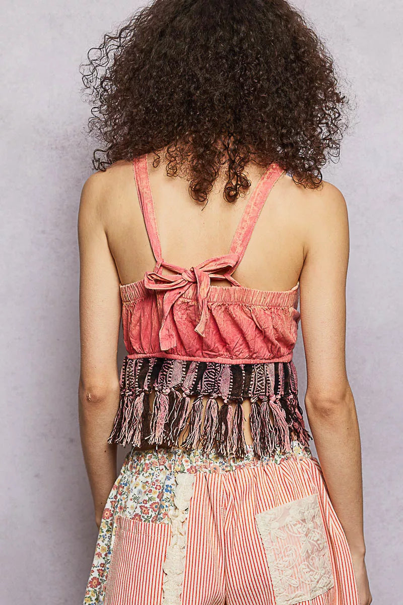 pol lace fringe Pol Lace-up Fringe Hem Tank with Lace Detail view 4 (top) - shop at us.meeeshop