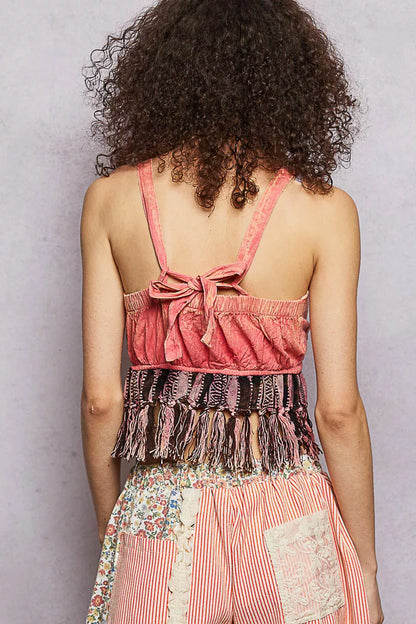 pol lace fringe Pol Lace-up Fringe Hem Tank with Lace Detail view 4 (top) - shop at us.meeeshop
