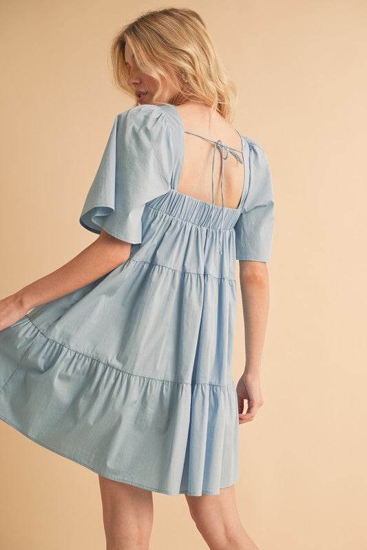 Aemi + Co Square Neck Half Sleeve Tiered Dress - us.meeeshop