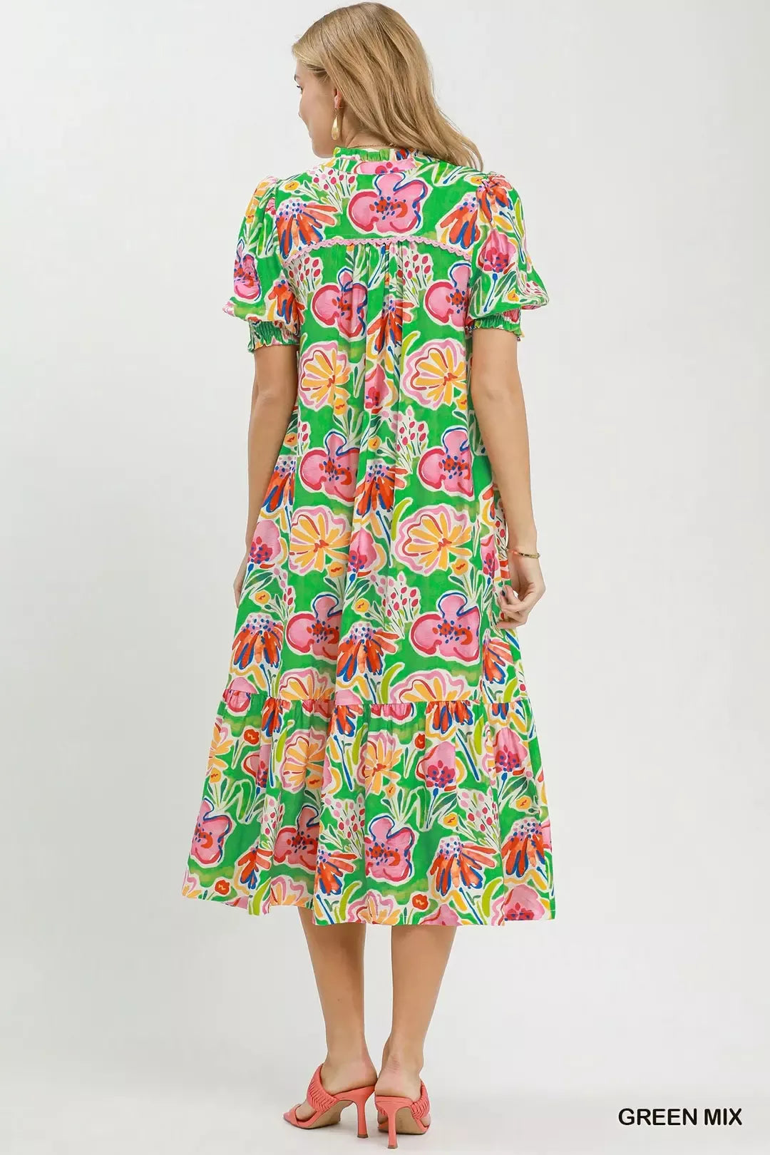 umgee floral print Umgee Floral Print Puff Sleeve Tiered Midi Dress view 4 (dress) - shop at us.meeeshop