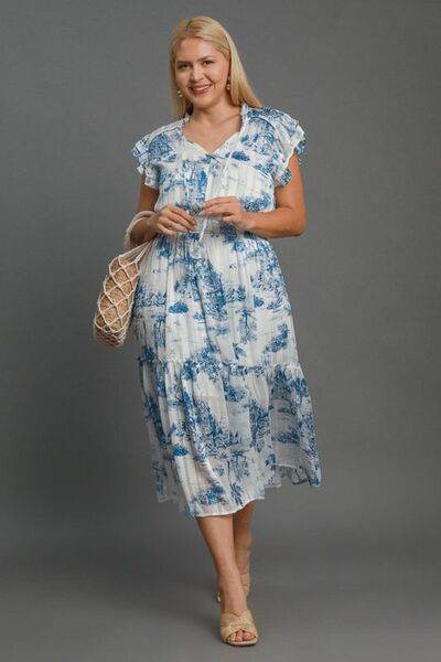 Umgee Two Tone Landscape Print Midi Dress Plus Size - us.meeeshop