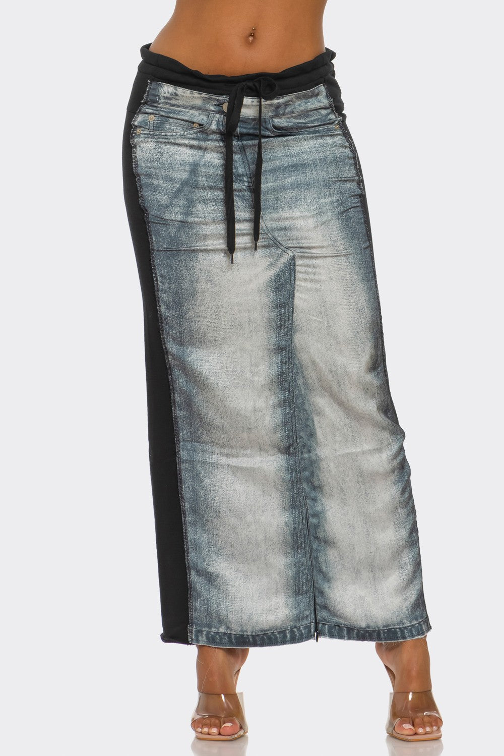 Fade Game Hybrid Denim Maxi Skirt in S (dress)