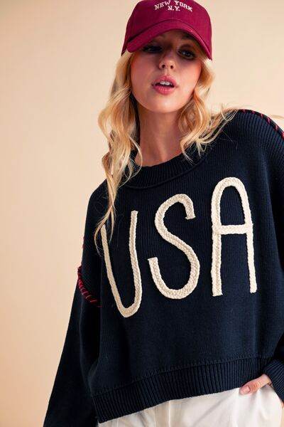 Aemi + Co USA Side Slit Round Neck Sweater - us.meeeshop