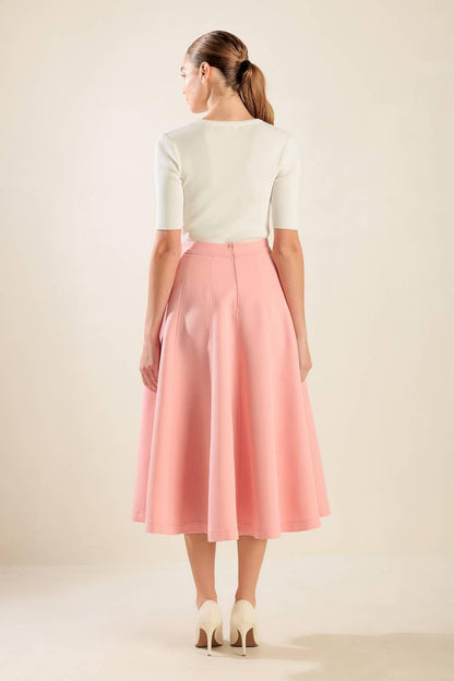 Falling into Bliss Woven Midi Skirt in PINK view 3 - Fall Wardrobe Essential - Falling In Skirt (dress)
