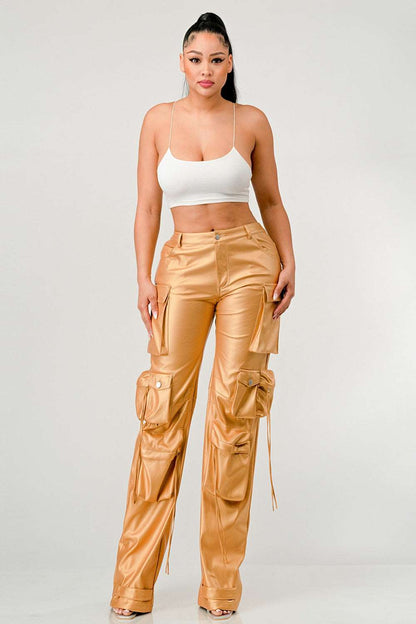 Famous Pu Leather Cargo Pants - MeeeShop Women's Fashion