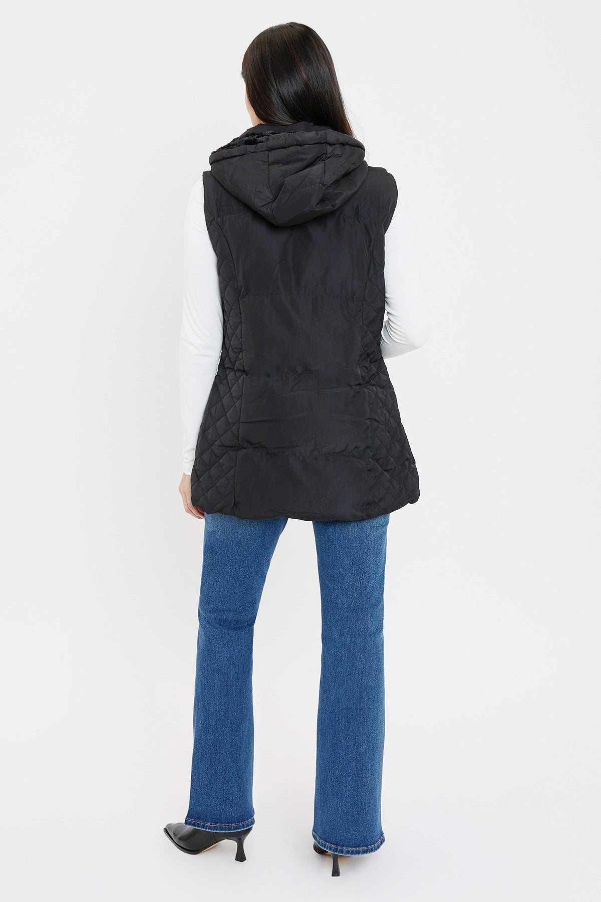 Faux Fur Puffer Vest in Beige view 10 - Faux Fur Vest Women (layer)