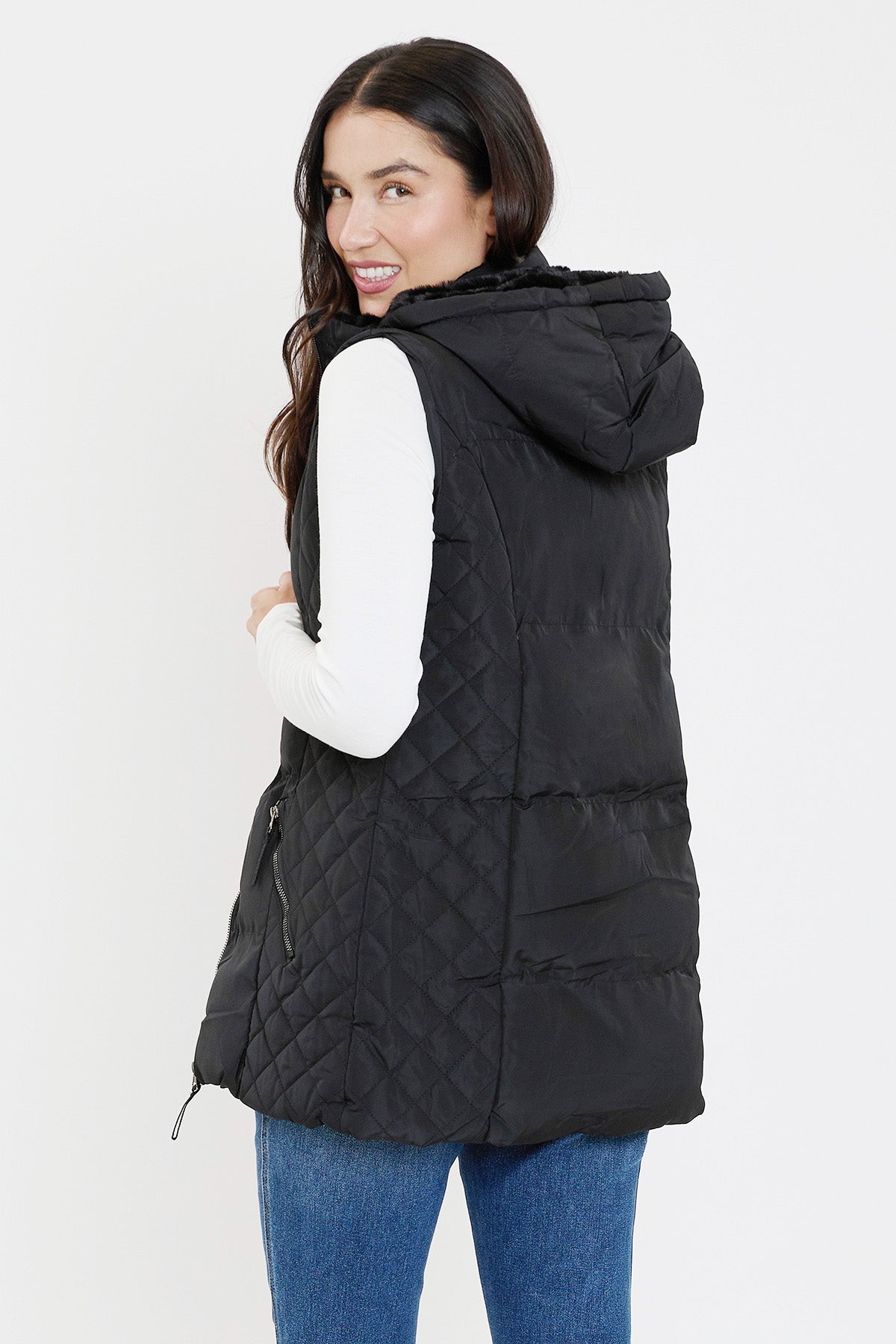 Faux Fur Puffer Vest in Beige view 11 - Faux Fur Vest Women (layer)