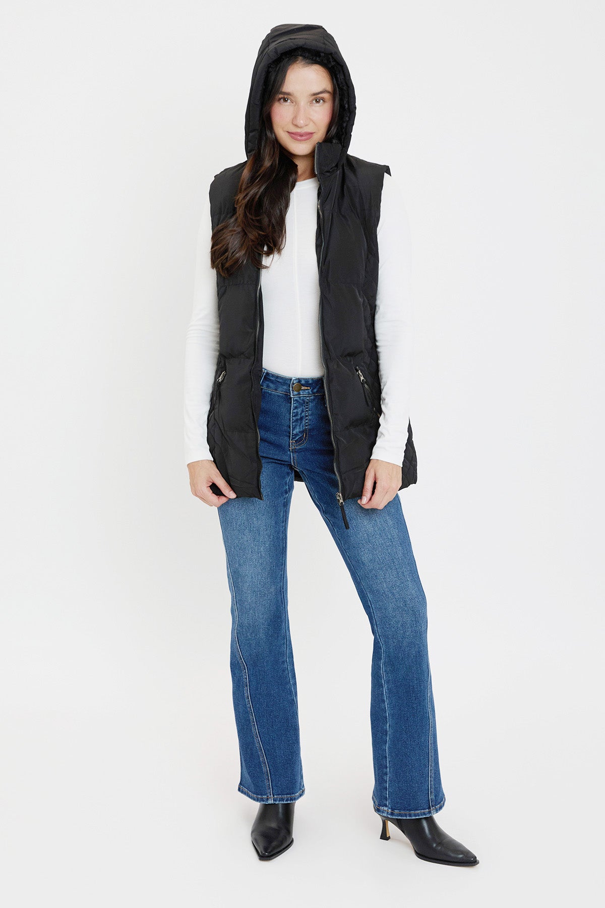Faux Fur Puffer Vest in Beige view 12 - Faux Fur Vest Women (layer)