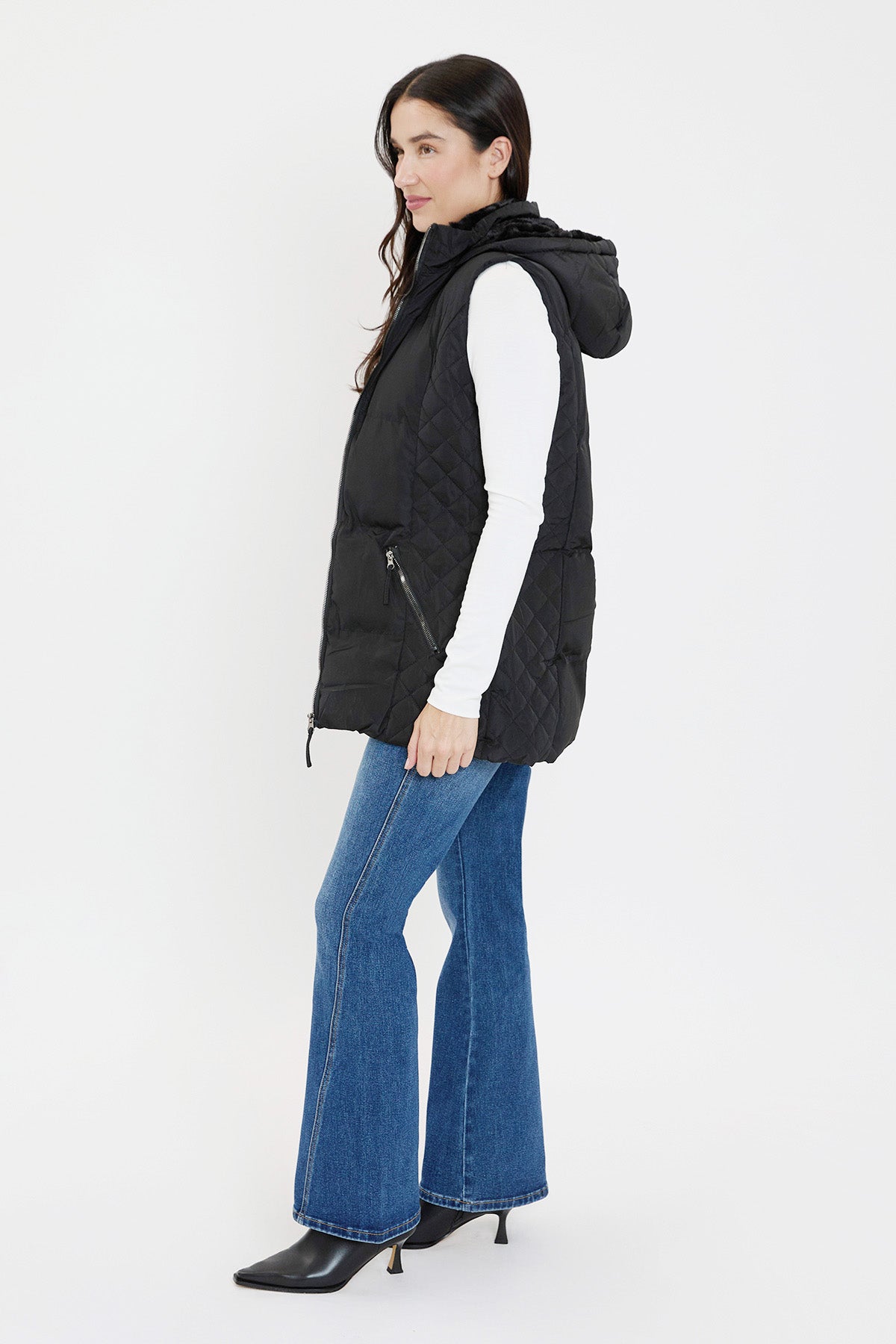 Faux Fur Puffer Vest in Beige view 9 - Faux Fur Vest Women (layer)