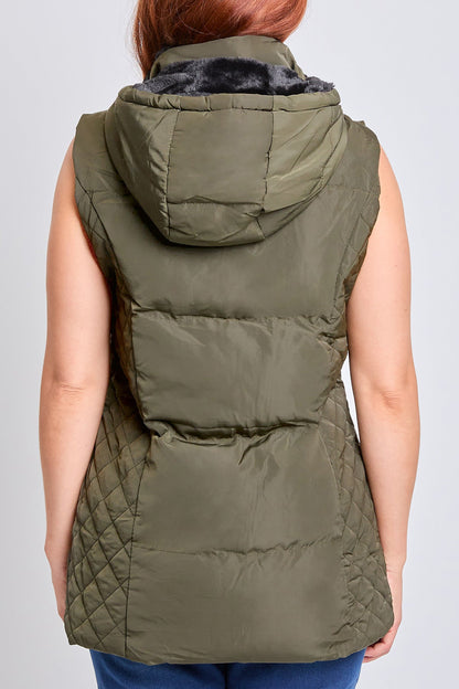 Faux Fur Puffer Vest in Black view 6 - Faux Fur Vest Women (layer)