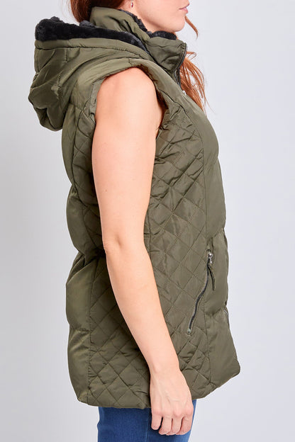 Faux Fur Puffer Vest in Olive view 4 - Faux Fur Vest Women (layer)