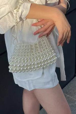 Faux Pearl Braided Shoulder Bag