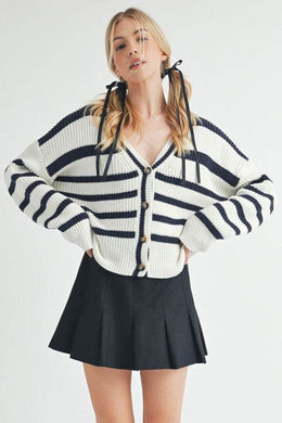 Aemi + Co Striped V-Neck Button Down Cardigan